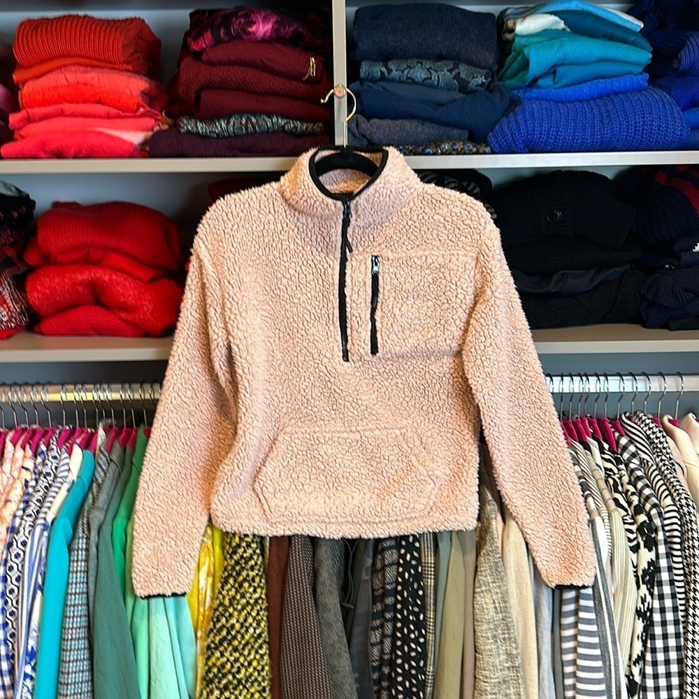 No Boundaries pink/black trim long sleeve 1/2 zip mock turtleneck sweater size S